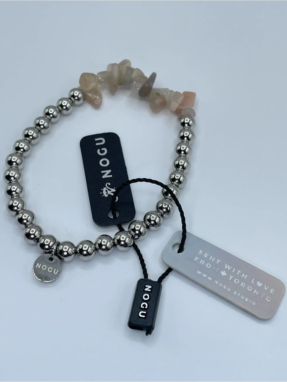 NOGU Tourmaline Quartz Chip Beaded Stretch Bracelet Minimalist Healing Crystal